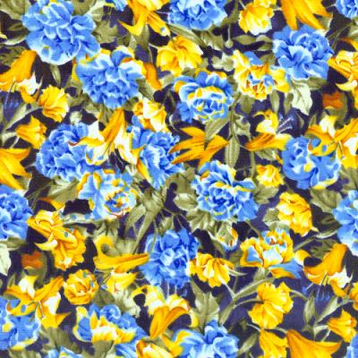 Fabri-Quilt "Serendipity" 112-91323 Roses & Lillies allover  Rosen und Lilien blau gelb
