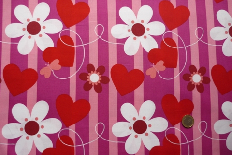 Free Spirit Valentines Day HM56 Butterfly Stipe Pink Streifen Herzen Schmetterlinge Pink Rot Weiß