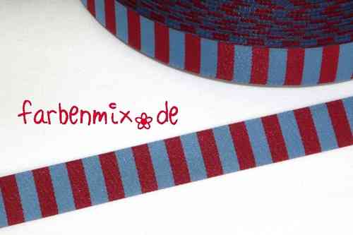 Webband Farbenmix Ringelband 15 mm jeans-rot
