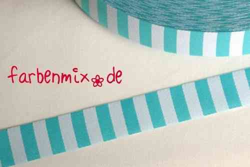 Webband Farbenmix Ringelband 15 mm aqua-weiß