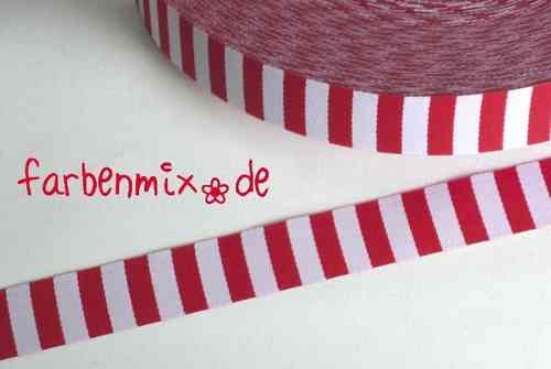Webband Farbenmix Ringelband 15 mm rot-weiß