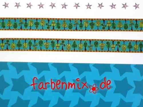 Webband Farbenmix Treehugger 12 mm Bäumchen grün blau
