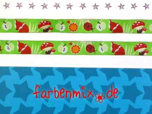 Webband Farbenmix Fuchs und Freunde 12 mm grün