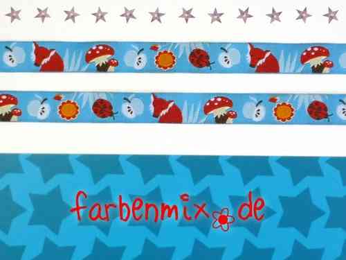 Webband Farbenmix Fuchs und Freunde 12 mm blau