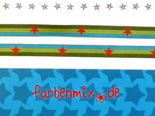 Webband Farbenmix Sterneband 12 mm grün orange