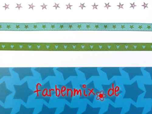 Webband Farbenmix schmales Sternchenband 7 mm moos-türkis