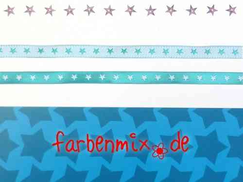Webband Farbenmix schmales Sternchenband 7 mm aquatürkis-weiß
