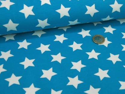 Baumwoll-Stretchjersey Sterne 125.196-7030 Verkehrsblau Weiß