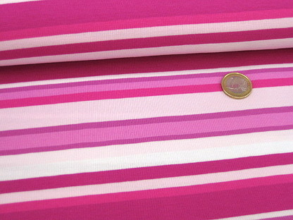 Baumwoll-Stretchjersey Multi-Streifen 61417 Pink Weiß