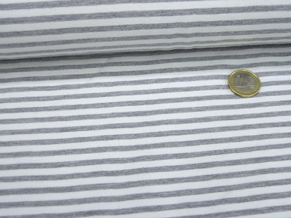 Baumwoll-Stretchjersey Streifen 02226/063 Weiß Grau mel.