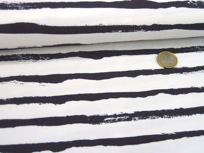 Baumwoll-Stretchjersey unregelmäßige Streifen FVJ-0754 Anthrazit Weiß