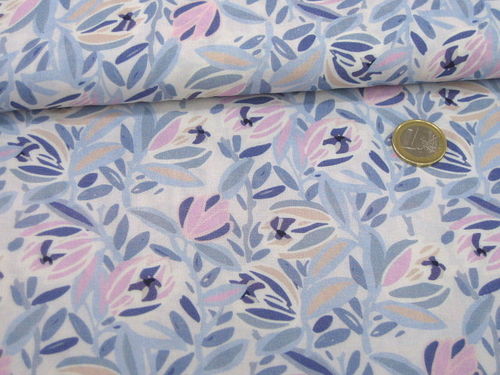 Leichter Viskosedruck floral Pastel 1373/02 Weiß Blau