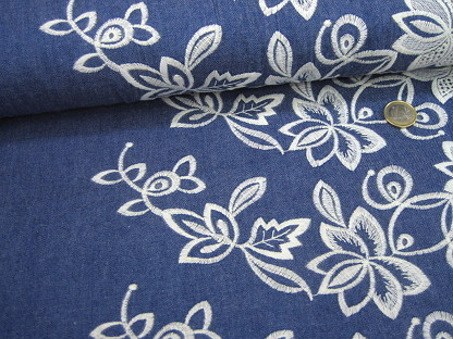 Leichter Jeans florale Stickereibordüre 11009/003 Jeansblau
