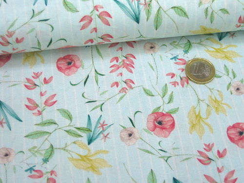 REST Baumwolldruck floral auf Streifen KC0342-022 Mint