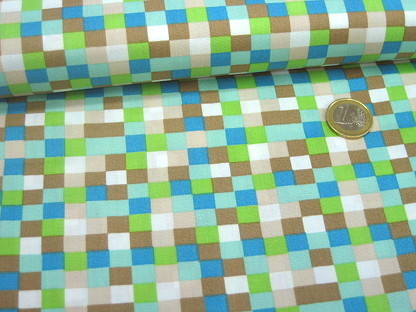 Baumwolldruck "Checkboard" Grün Blau Beige Weiß