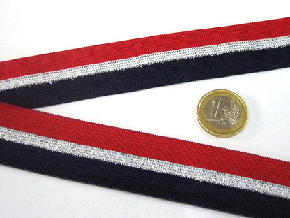 Weiches Gummiband Streifen Glitzer 2,5cm 198182 Marine Rot Silber