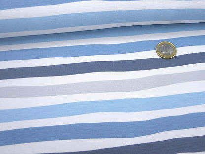 Baumwoll-Stretchjersey Streifen 13658/003 Weiß Blautöne