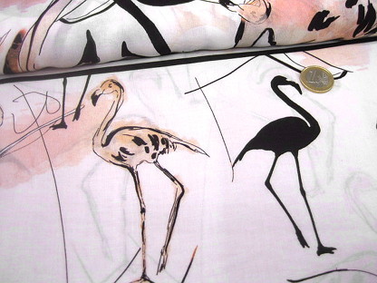 140cm Flamingos Vögel weiß-marine Leichter Baumwolldruck 