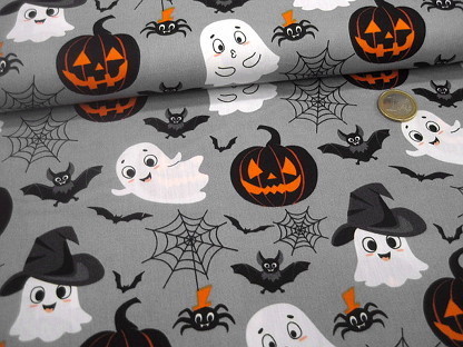 Baumwolldruck Halloween Geister 133.170-0002 Grau