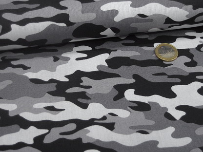 Baumwolldruck "Army Camouflage" 08218.012 Grau Schwarz