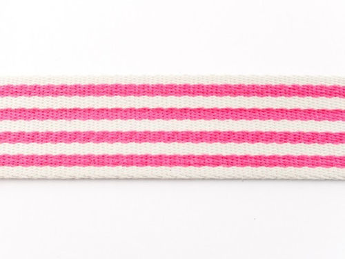 Baumwoll-Gurtband 40mm Steifen 41017 Weiß Pink