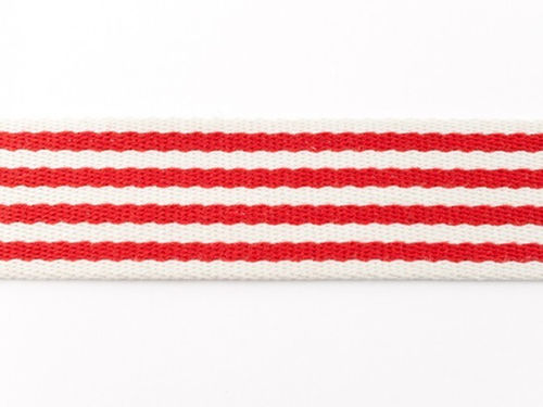 Baumwoll-Gurtband 40mm Steifen 41015 Weiß Rot