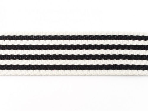 Baumwoll-Gurtband 40mm Steifen 41019 Weiß Schwarz