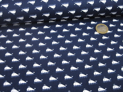 Baumwolldruck kleine Wale 04071.002 Marine Weiß