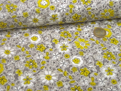 Baumwolldruck floral 121.997-3001 Hellgrau Gelb