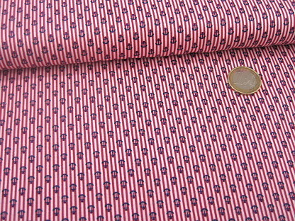 Baumwollpopeline Anker auf Streifen 15252-36 Rot Marine