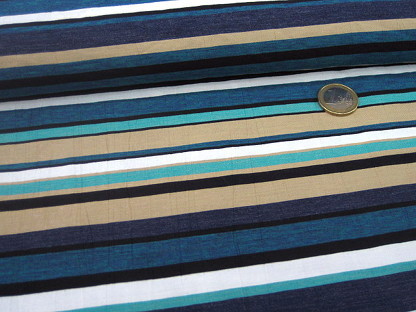 Viskose-Misch-Twill Querstreifen Knitter 3661-07 Petrol Blau Beige