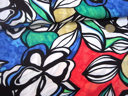 Viskosedruck abstrakt floral 14-0080 Rot Blau Grün