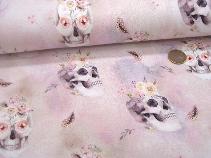 French Terry "Skulls & Roses" GOTS 08181.002 Pastellrosa