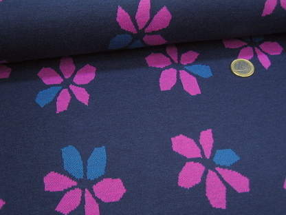 Jacquardjersey floral 134.267-0804 Dunkelblau Violett