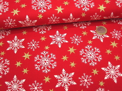 Weihnachtsdruck Schneeflocken Glitter 130.255-5019 Rot