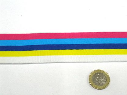 Weiches Gummiband gestreift 4cm 44222 Pink Kobalt Gelb