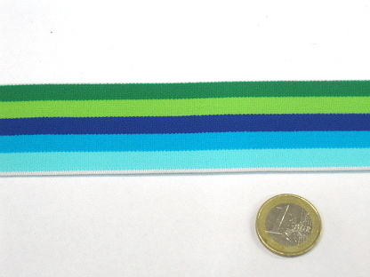 Weiches Gummiband gestreift 4cm 44223 Grün Kobalt Mint