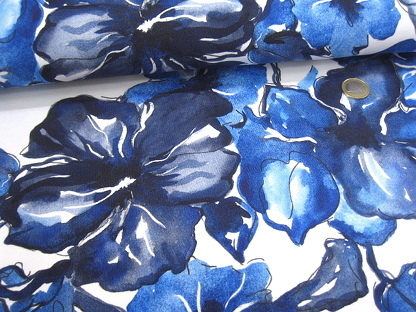 French Terry "Blütenblau" floral digital 140-T Blau Weiß