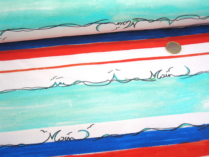 French Terry "Moin Moin" Streifen digital 139-W Rot Mint Weiß