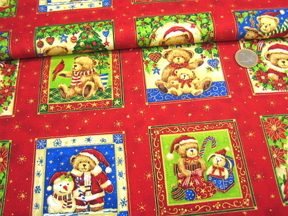 Fabri-Quilt "Season's Greetings" Weihnachtsteddys 935-02 Rot Gold