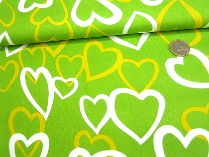 Baumwolldruck ADIVA Herzen 131602 Grün Gelb Weiß