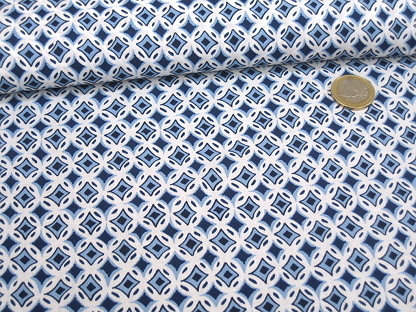Leichter Baumwollbatist Kachelmuster 154-2300 Weiß Blau