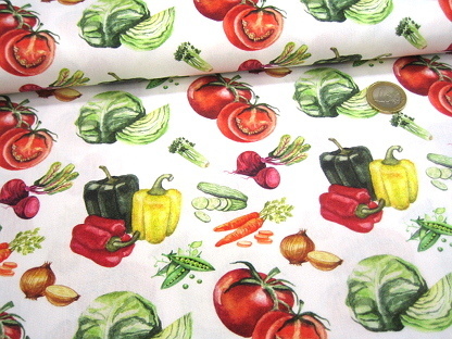 Baumwolldruck "Tom" Gemüse 804011 Weiß Grün Rot