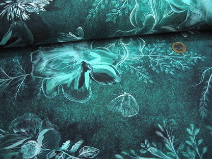 French Terry floral digital 207522.0809 Petrol Mint